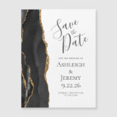 Chic Agate Black Gold Magnetic Save the Date (Voorkant)
