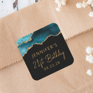Chic Agate Geode Blauwgroen Gold 21e verjaardag Vierkante Sticker