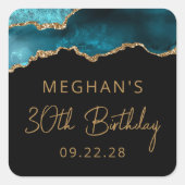 Chic Agate Geode Blauwgroen Gold 30e verjaardag Vierkante Sticker (Voorkant)