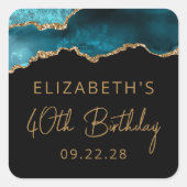 Chic Agate Geode Blauwgroen Gold 40e verjaardag Vierkante Sticker (Voorkant)