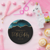 Chic Agate Geode Blauwgroen Gold 50e verjaardag Papieren Bordje (Feest)