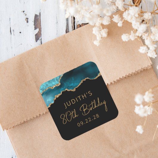 Chic Agate Geode Blauwgroen Gold 80e verjaardag Vierkante Sticker