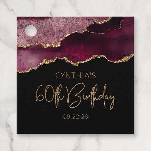 Chic Agate Geode Burgundy Gold 60th Birthday Party Bedankjes Labels (Voorkant)