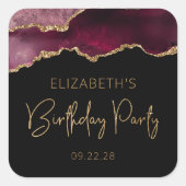 Chic Agate Geode Burgundy Gold Birthday Vierkante Sticker (Voorkant)