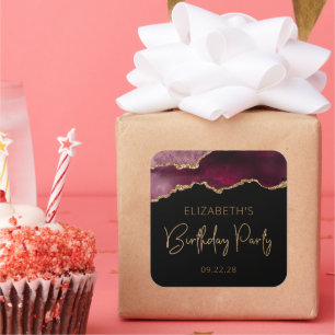 Chic Agate Geode Burgundy Gold Birthday Vierkante Sticker