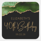 Chic Agate Geode Green Gold 40th Birthday Party Vierkante Sticker (Voorkant)