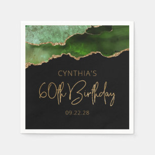 Chic Agate Geode Green Gold 60th Birthday Party Servet