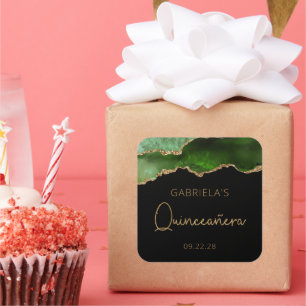 Chic Agate Geode Green Gold Quinceañera Vierkante Sticker