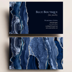 Chic Agate Geode Jewelry Designer Blue Silver Visitekaartje