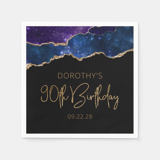 Chic Agate Geode Starry Gold 90e verjaardag Servet (Voorkant)