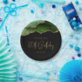 Chic Agate Hunter Green Gold 80th Birthday Party Papieren Bordje (Feest)