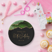 Chic Agate Hunter Green Gold 80th Birthday Party Papieren Bordje (Feest)