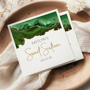 Chic Agate Hunter Green Gold Sweet 16 Birthday Servet