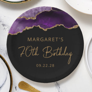 Chic Agate Paars Goud 70ste Verjaardagsfeest Papieren Bordje