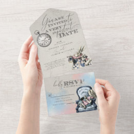 Chic Alice in Wonderland Wedding All In One Uitnodiging