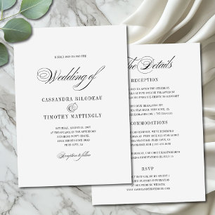 Chic All-in-One Zwart Wit Script Budget Huwelijk Kaart