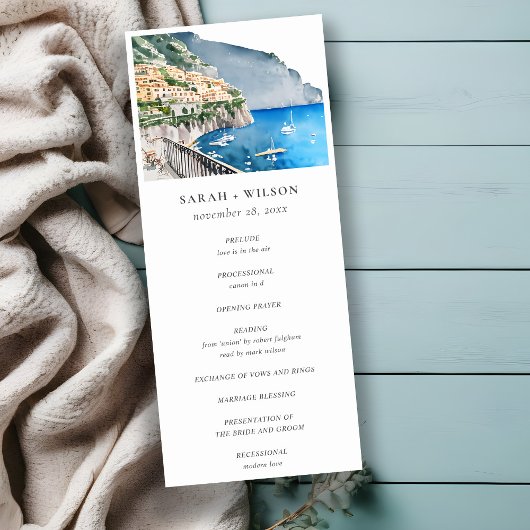 Chic Amalfi Coast Italy Landscape Wedding Programm Kaart
