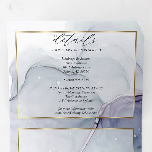 Chic Amethyst Blauwgroen Abstracte inkt Tri-Fold I Drieluik Uitnodiging (Binnenzijde eerst)