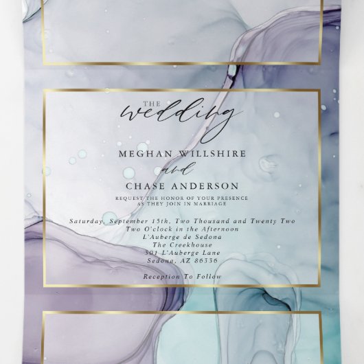 Chic Amethyst Turquoise Abstrait Encre Tri-Fold In (Intérieur au milieu)