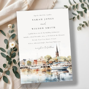 Chic Annapolis Maryland Waterverf bruiloft Kaart