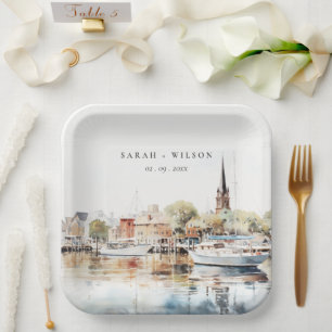 Chic Annapolis Maryland Waterverf bruiloft Papieren Bordje