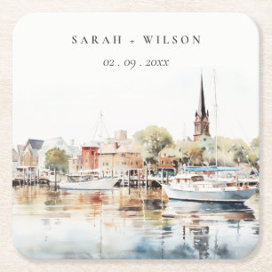 Chic Annapolis Maryland Waterverf bruiloft Vierkante Kartonnen Onderzetter