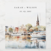 Chic Annapolis Maryland Waterverf bruiloft Wijn Etiket (Enkel label)