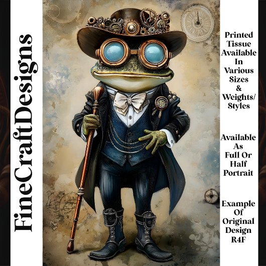 Chic Anthropomorphic Steampunk Frog R4F Decoupage Tissuepapier