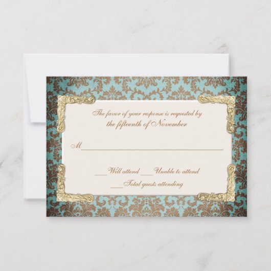 Chic Antique Français Damask Look Wedding RSVP (Devant)