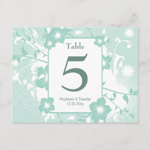 Chic aqua blauwgroen floral swirls trouwlijstnumme briefkaart