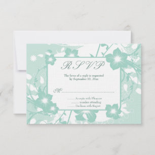 Chic aqua blauwgroen florale draden bruiloft rsvp kaartje