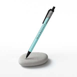 Chic Aqua Blauwgroen Silver Glitter Driving Luxe Zwarte Inkt Pen
