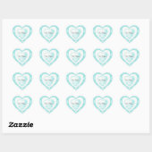Chic Aqua Blue Damask Heart Wedding Sticker (Vel)