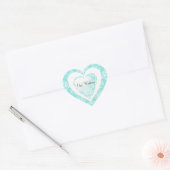 Chic Aqua Blue Damask Heart Wedding Sticker (Envelop)