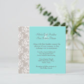 Chic Aqua Blue et Taupe Mariage damassé Invitation (Debout devant)