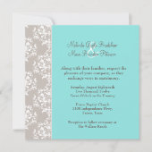 Chic Aqua Blue et Taupe Mariage damassé Invitation (Devant)