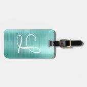 Chic Aqua Borhed Metal White Monogram Bagagelabel (Voorkant horizontaal)