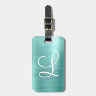 Chic Aqua Borhed Metal White Monogram Bagagelabel