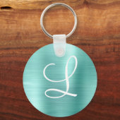 Chic Aqua Borhed Metal White Monogram Sleutelhanger (Achterkant)