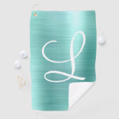 Chic Aqua Brossé Métal Blanc Monogramme Serviette  (En situation)