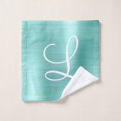Chic Aqua Brossé Métal Monogramme blanc (Gant de toilette)