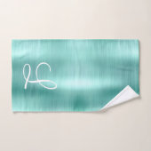 Chic Aqua Brossé Métal Monogramme blanc (Serviette à main)