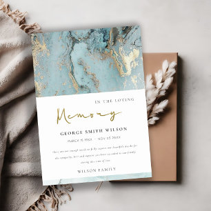 CHIC AQUA DUSKY BLUE GOLD AGATE SYMPATHY MEMORIAL BEDANKKAART