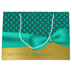 Chic Aqua en Gold Pattern Custom Gift Bag Large Cadeauzakje