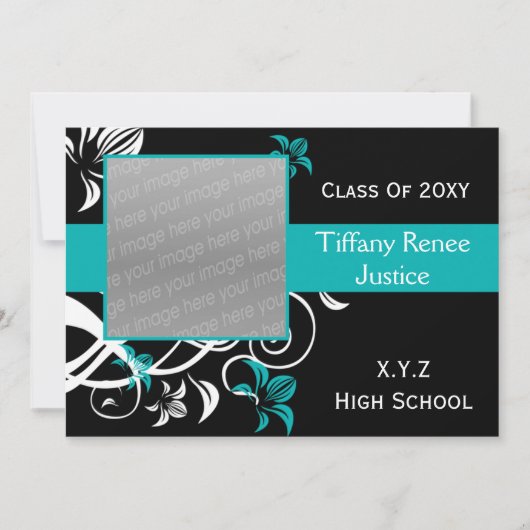 chic aqua Graduation photo Invitation (Devant)