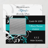 chic aqua Graduation photo Invitation (Devant / Derrière)