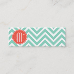 Chic Aqua Green Chevron en Oranje aangepast monogr Mini Visitekaartje