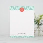 Chic Aqua Green Chevron en Oranje aangepast monogr Persoonlijk Briefhoofd (Staand voorkant)