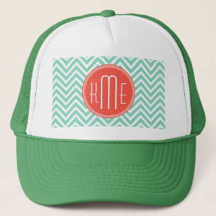 Chic Aqua Green Chevron en Oranje aangepast monogr Trucker Pet