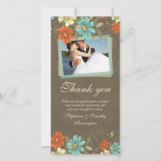  chic aqua oranje crème bruiloft bedankt (Voorkant)